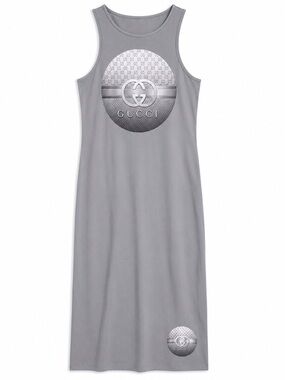 Silver Gray Logo Tank Maxi Dress